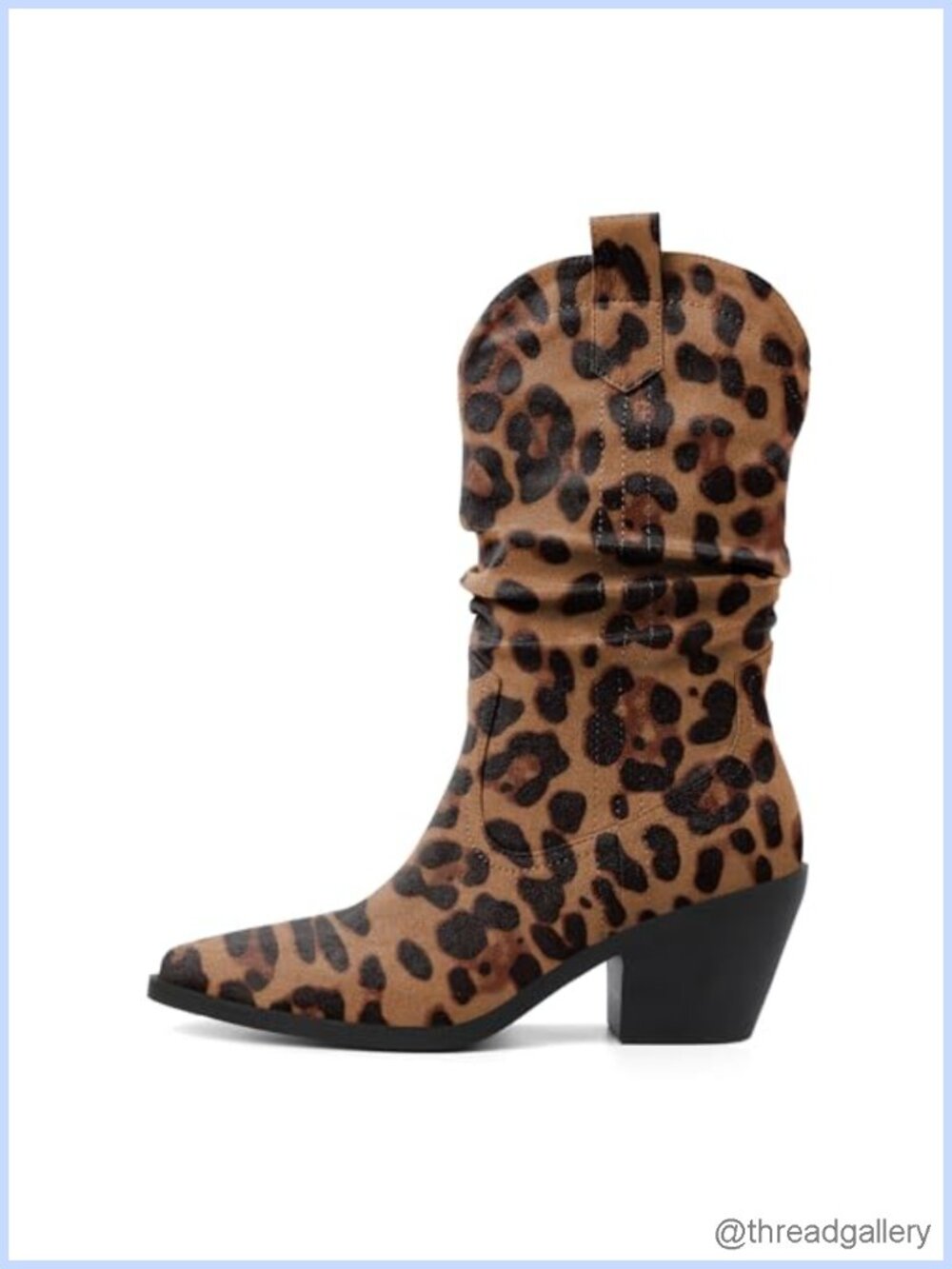 Slouchy Western Cowboy Mid Calf Boots Faux Suede Pointed Toe Block Heel